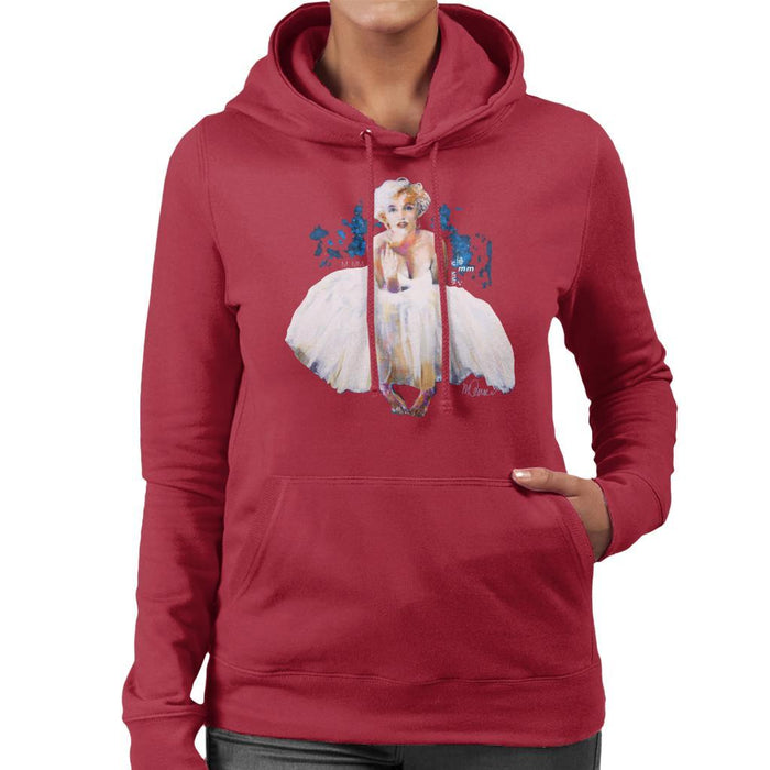 Sidney Maurer Original Portrait Of Marilyn Monroe White Dress Womens Hooded Sweatshirt - Womens Hooded Sweatshirt