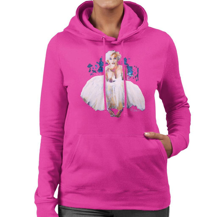 Sidney Maurer Original Portrait Of Marilyn Monroe White Dress Womens Hooded Sweatshirt - Small / Hot Pink - Womens Hooded Sweatshirt