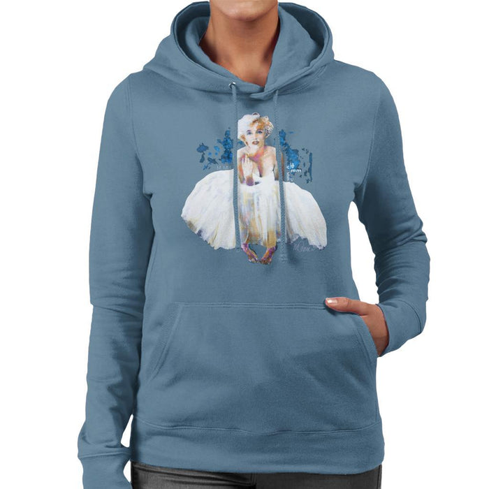 Sidney Maurer Original Portrait Of Marilyn Monroe White Dress Womens Hooded Sweatshirt - Womens Hooded Sweatshirt