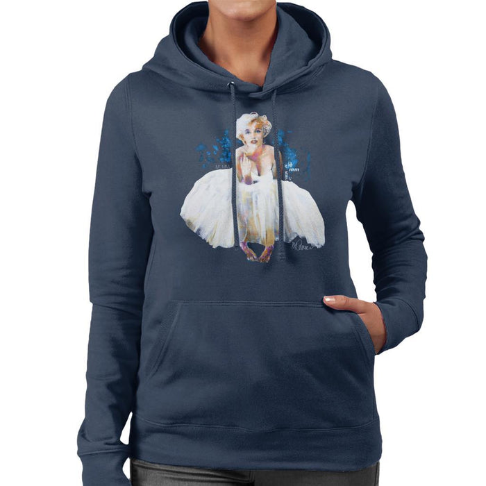Sidney Maurer Original Portrait Of Marilyn Monroe White Dress Womens Hooded Sweatshirt - Womens Hooded Sweatshirt