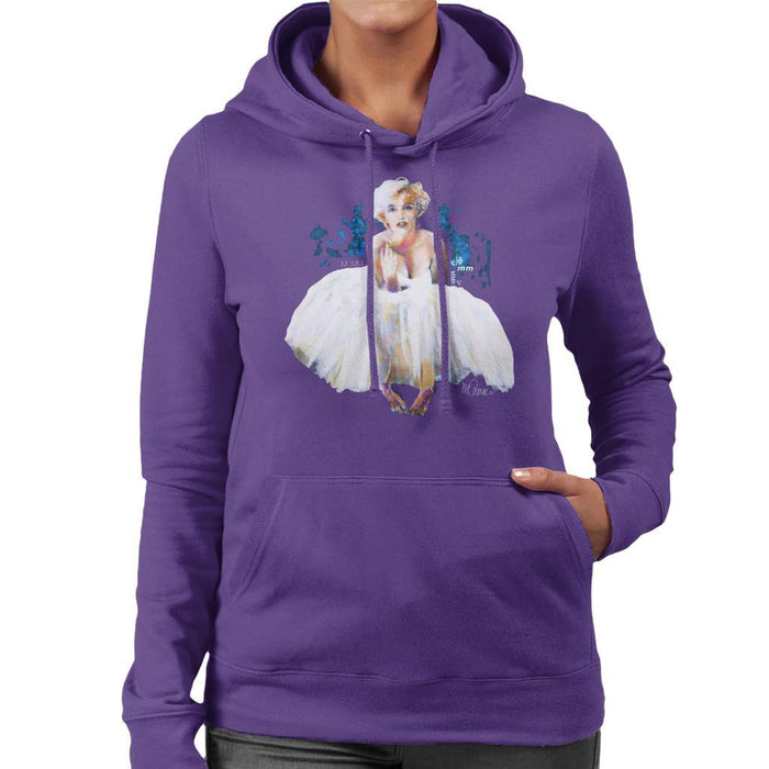 Sidney Maurer Original Portrait Of Marilyn Monroe White Dress Womens Hooded Sweatshirt - Womens Hooded Sweatshirt