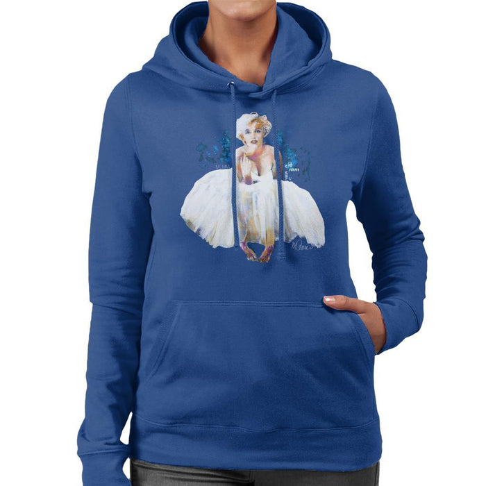 Sidney Maurer Original Portrait Of Marilyn Monroe White Dress Womens Hooded Sweatshirt - Womens Hooded Sweatshirt