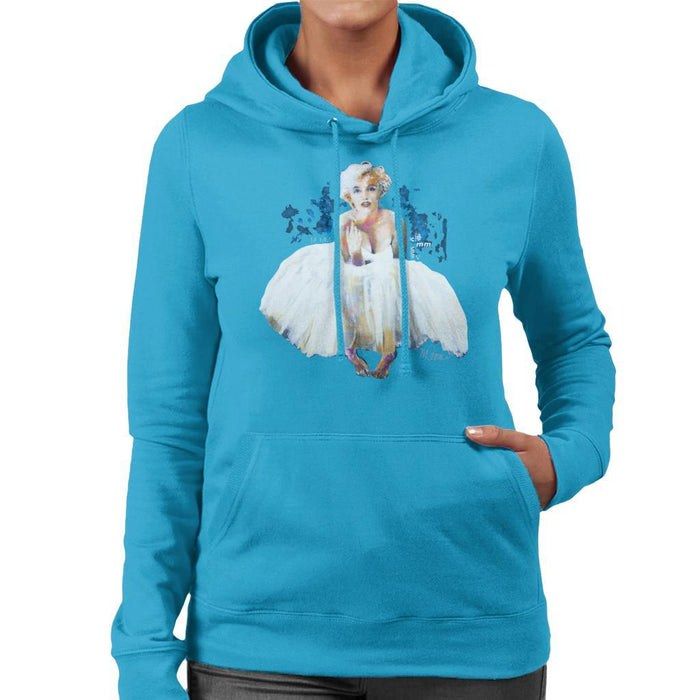 Sidney Maurer Original Portrait Of Marilyn Monroe White Dress Womens Hooded Sweatshirt - Womens Hooded Sweatshirt