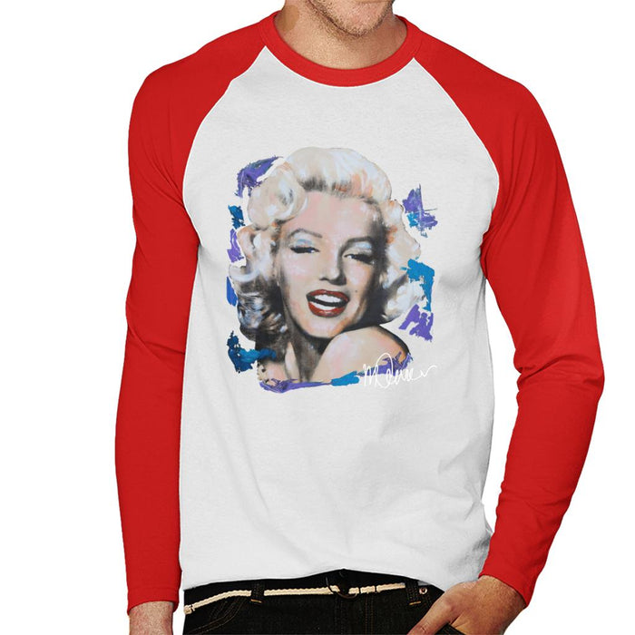 Sidney Maurer Original Portrait Of Marilyn Monroe Red Lips Men's Baseball Long Sleeved T-Shirt