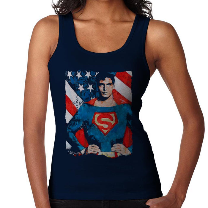 Sidney Maurer Original Portrait Of Superman Christopher Reeve Womens Vest - Small / Navy Blue - Womens Vest