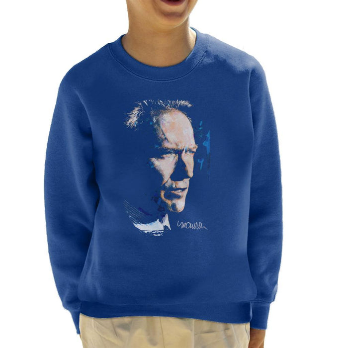 Sidney Maurer Original Portrait Of Clint Eastwood Kids Sweatshirt - Kids Boys Sweatshirt