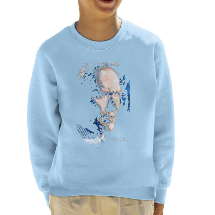 Sidney Maurer Original Portrait Of Clint Eastwood Kids Sweatshirt - Kids Boys Sweatshirt