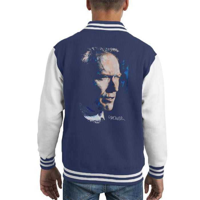 Sidney Maurer Original Portrait Of Clint Eastwood Kids Varsity Jacket - Kids Boys Varsity Jacket