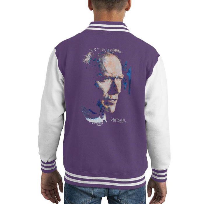 Sidney Maurer Original Portrait Of Clint Eastwood Kids Varsity Jacket - Kids Boys Varsity Jacket