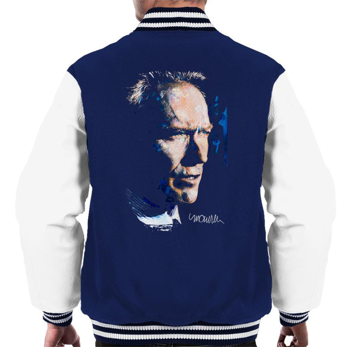 Sidney Maurer Original Portrait Of Clint Eastwood Mens Varsity Jacket - Small / Navy/White - Mens Varsity Jacket