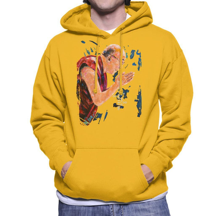 Sidney Maurer Original Portrait Of The Dalai Lama Mens Hooded Sweatshirt - Gold / Small - Mens Hooded Sweatshirt