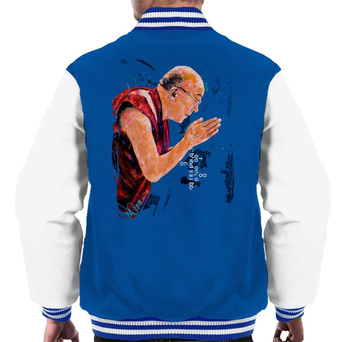 Sidney Maurer Original Portrait Of The Dalai Lama Mens Varsity Jacket - Small / Royal/White - Mens Varsity Jacket