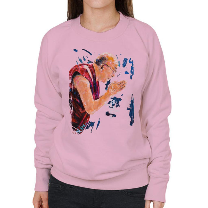 Sidney Maurer Original Portrait Of The Dalai Lama Womens Sweatshirt - Light Pink / Small - Womens Sweatshirt