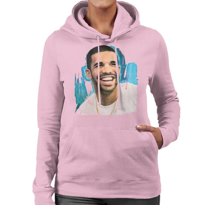 Sidney Maurer Original Portrait Of Drake Smiling Womens Hooded Sweatshirt - Small / Light Pink - Womens Hooded Sweatshirt