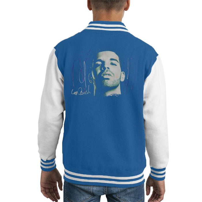 Sidney Maurer Original Portrait Of Drake OVOXO Kids Varsity Jacket - X-Small (3-4 yrs) / Royal/White - Kids Boys Varsity Jacket