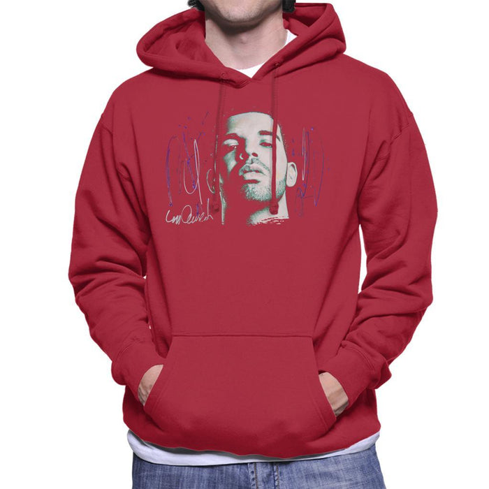 Sidney Maurer Original Portrait Of Drake OVOXO Mens Hooded Sweatshirt - Small / Cherry Red - Mens Hooded Sweatshirt