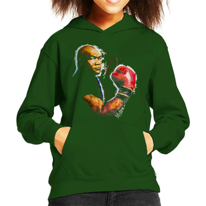 Sidney Maurer Original Portrait Of George Foreman Kids Hooded Sweatshirt - X-Small (3-4 yrs) / Bottle Green - Kids Boys Hooded Sweatshirt