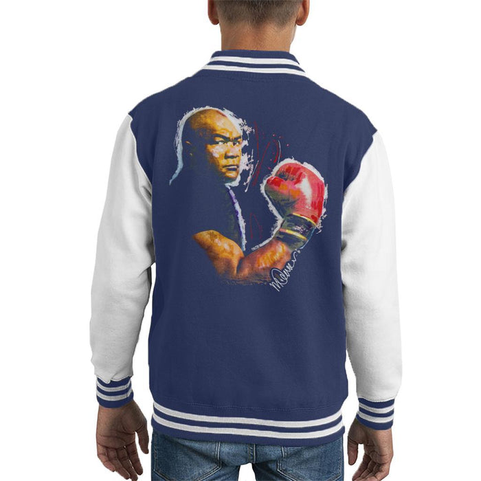 Sidney Maurer Original Portrait Of George Foreman Kids Varsity Jacket - X-Small (3-4 yrs) / Navy/White - Kids Boys Varsity Jacket