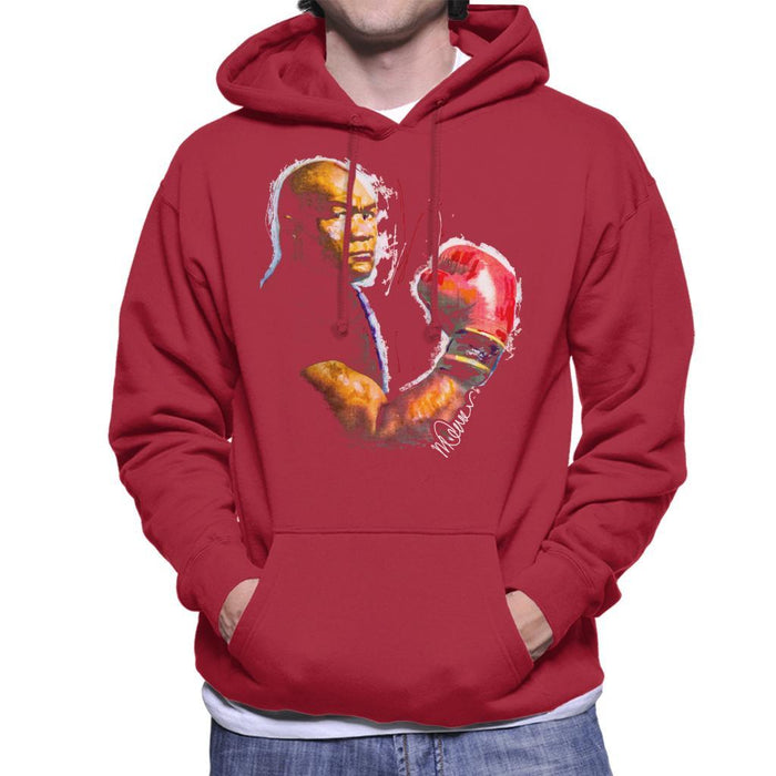 Sidney Maurer Original Portrait Of George Foreman Mens Hooded Sweatshirt - Small / Cherry Red - Mens Hooded Sweatshirt