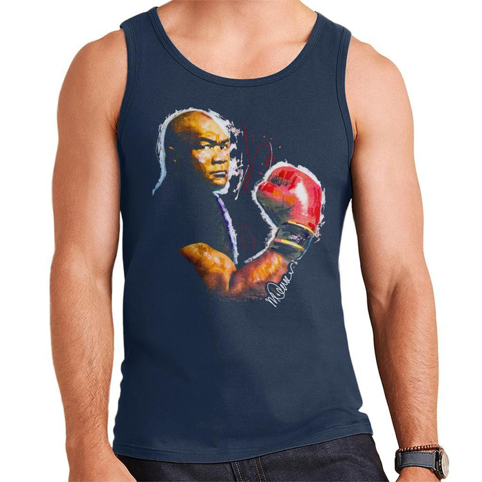 Sidney Maurer Original Portrait Of George Foreman Mens Vest - Small / Navy Blue - Mens Vest
