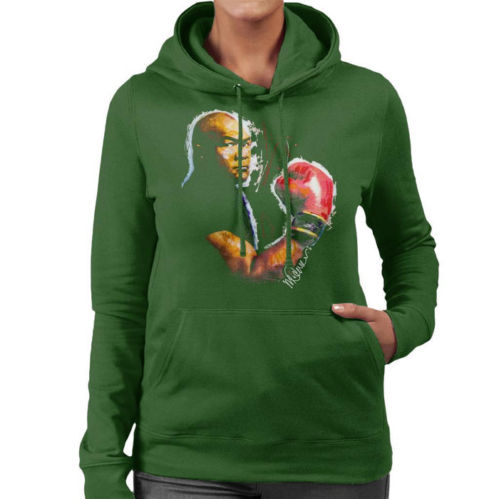 Sidney Maurer Original Portrait Of George Foreman Womens Hooded Sweatshirt - Womens Hooded Sweatshirt