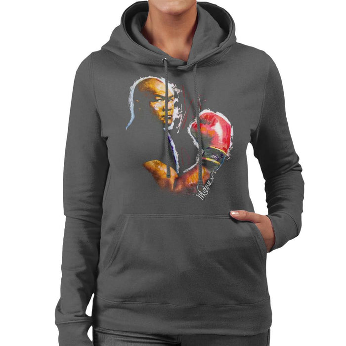 Sidney Maurer Original Portrait Of George Foreman Womens Hooded Sweatshirt - Womens Hooded Sweatshirt