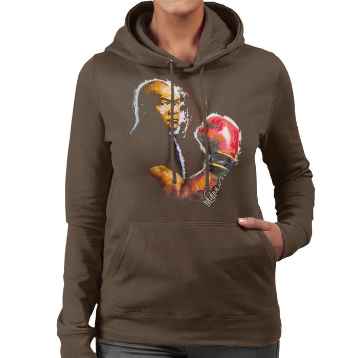 Sidney Maurer Original Portrait Of George Foreman Womens Hooded Sweatshirt - Womens Hooded Sweatshirt