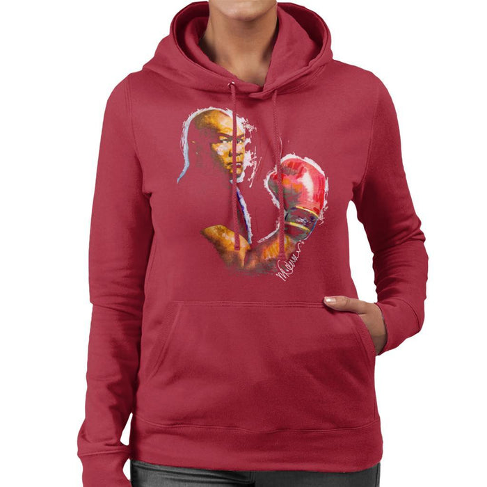 Sidney Maurer Original Portrait Of George Foreman Womens Hooded Sweatshirt - Womens Hooded Sweatshirt