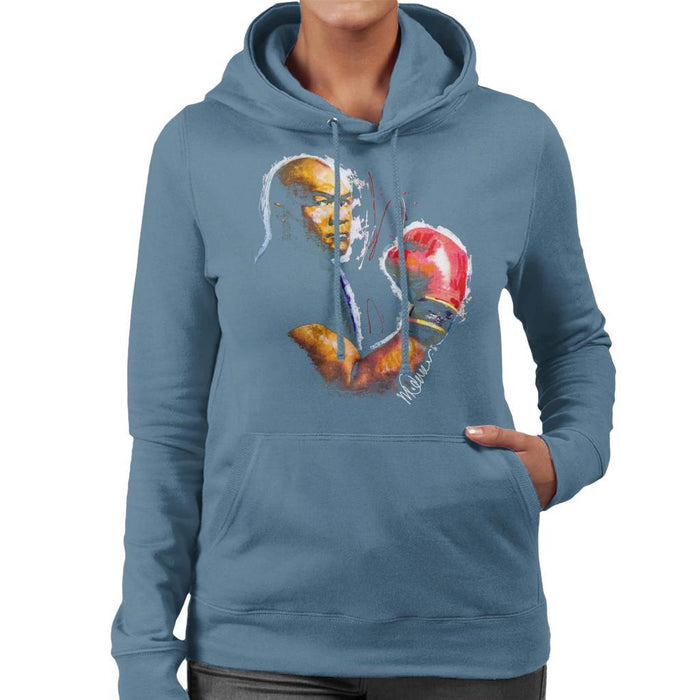 Sidney Maurer Original Portrait Of George Foreman Womens Hooded Sweatshirt - Womens Hooded Sweatshirt