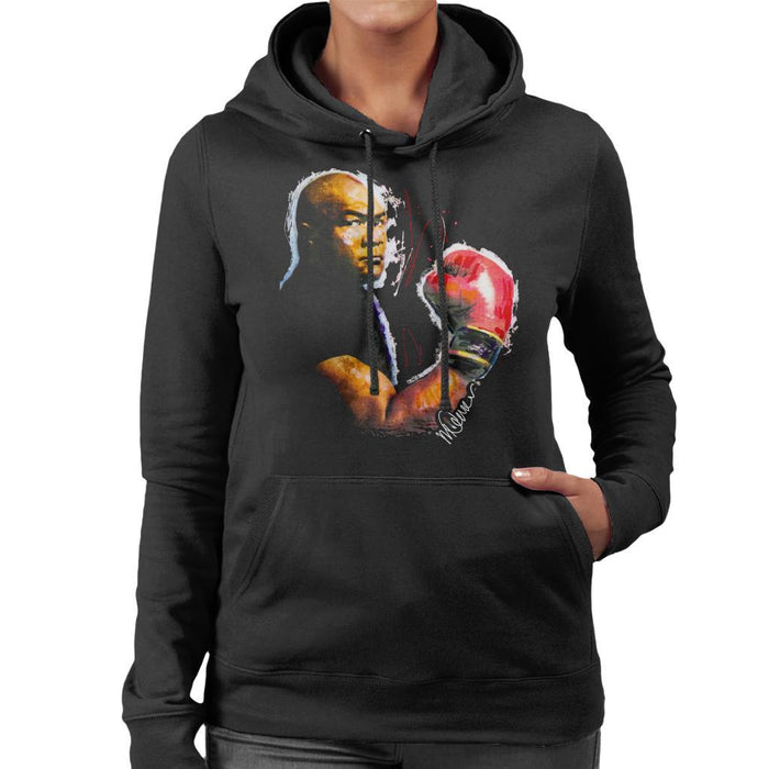 Sidney Maurer Original Portrait Of George Foreman Womens Hooded Sweatshirt - Womens Hooded Sweatshirt