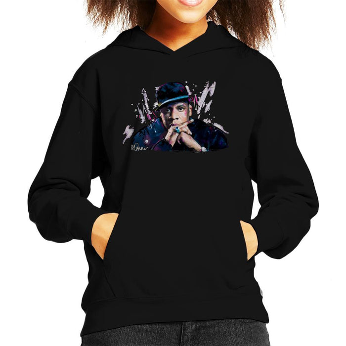 Sidney Maurer Original Portrait Of Jay Z The Black Album Kids Hooded Sweatshirt - Kids Boys Hooded Sweatshirt