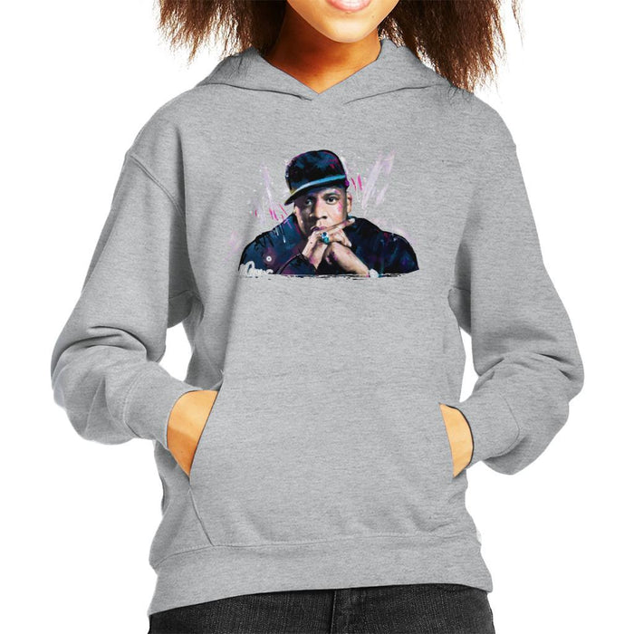 Sidney Maurer Original Portrait Of Jay Z The Black Album Kids Hooded Sweatshirt - Kids Boys Hooded Sweatshirt