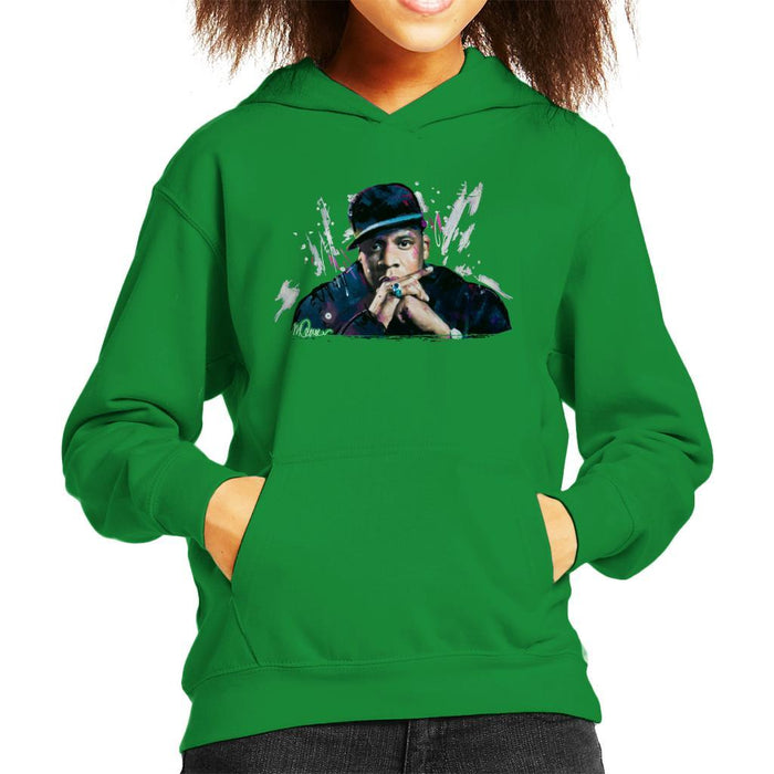 Sidney Maurer Original Portrait Of Jay Z The Black Album Kids Hooded Sweatshirt - Kids Boys Hooded Sweatshirt