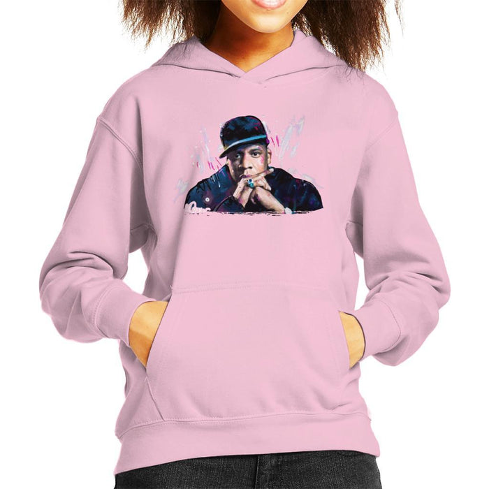 Sidney Maurer Original Portrait Of Jay Z The Black Album Kids Hooded Sweatshirt - X-Small (3-4 yrs) / Light Pink - Kids Boys Hooded