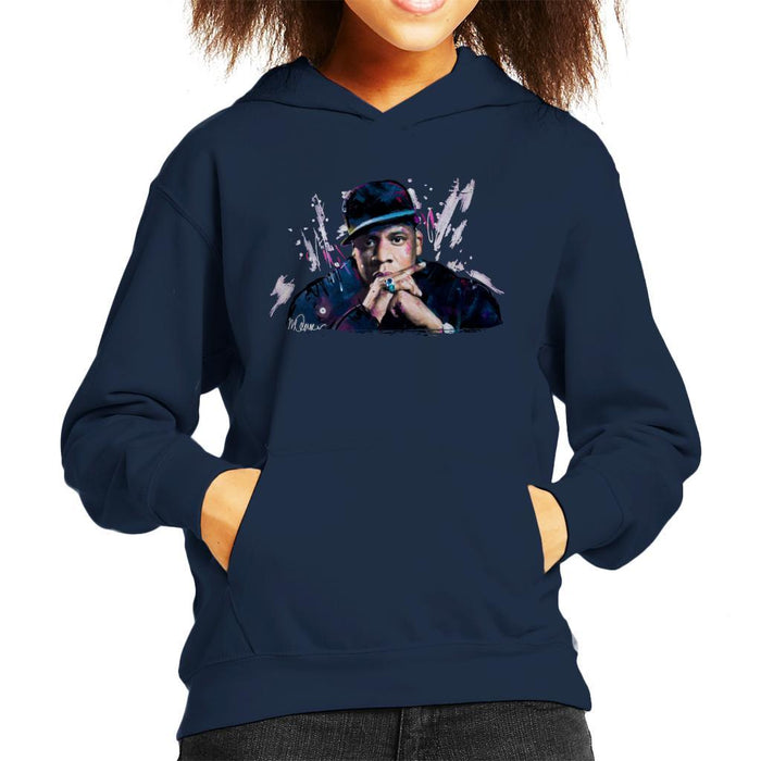 Sidney Maurer Original Portrait Of Jay Z The Black Album Kids Hooded Sweatshirt - Kids Boys Hooded Sweatshirt