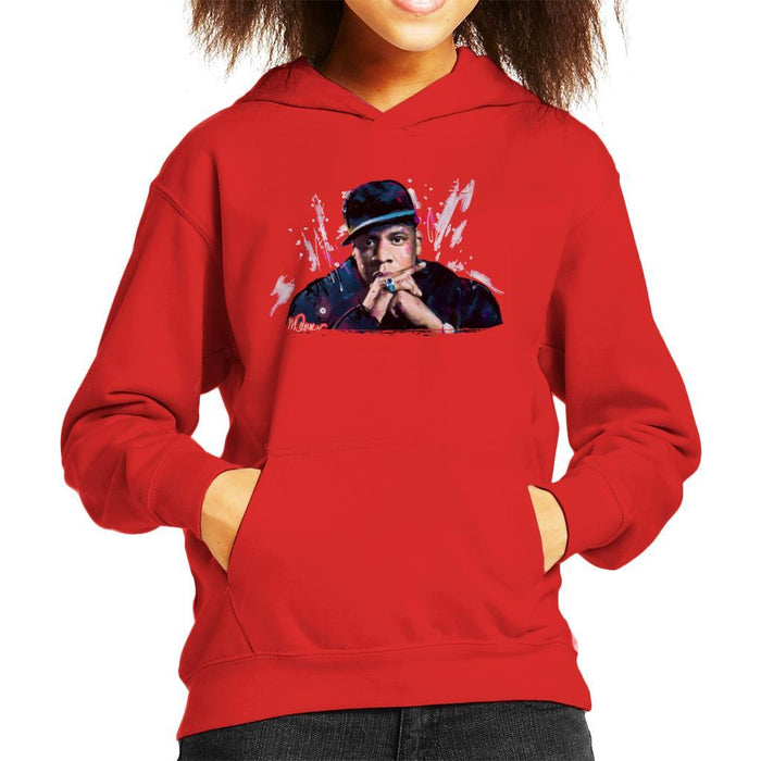 Sidney Maurer Original Portrait Of Jay Z The Black Album Kids Hooded Sweatshirt - Kids Boys Hooded Sweatshirt