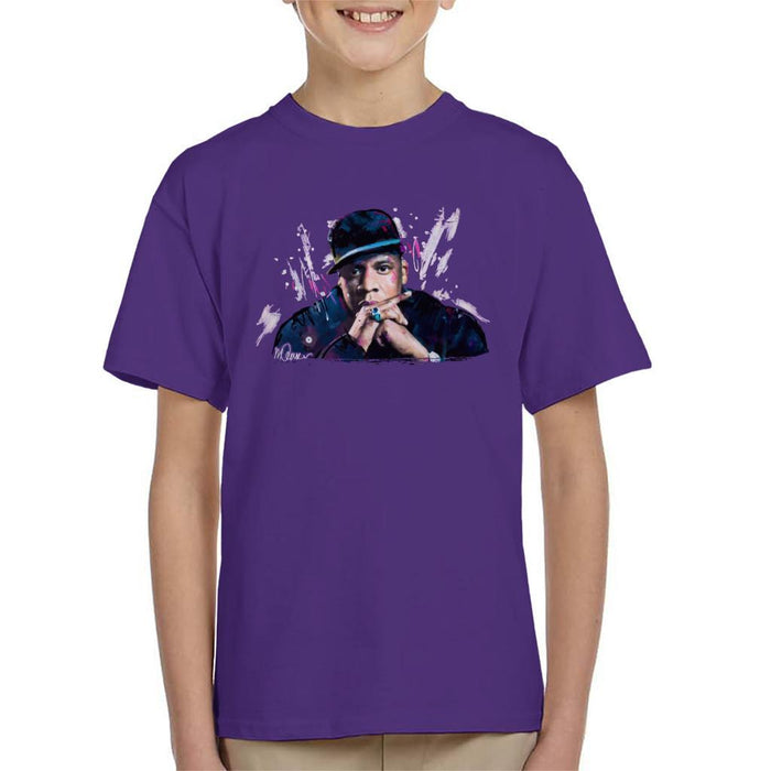 Sidney Maurer Original Portrait Of Jay Z The Black Album Kids T-Shirt - Kids Boys T-Shirt