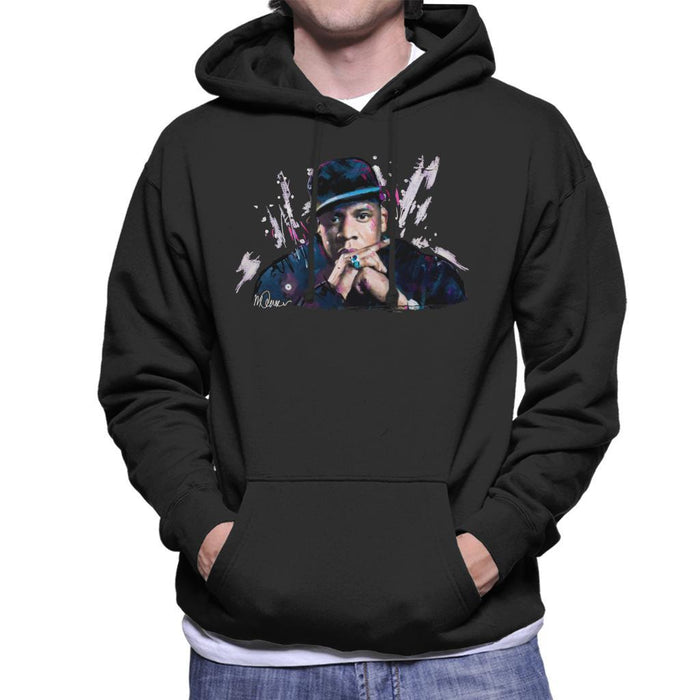 Sidney Maurer Original Portrait Of Jay Z The Black Album Mens Hooded Sweatshirt - Mens Hooded Sweatshirt