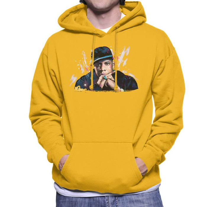 Sidney Maurer Original Portrait Of Jay Z The Black Album Mens Hooded Sweatshirt - Small / Gold - Mens Hooded Sweatshirt