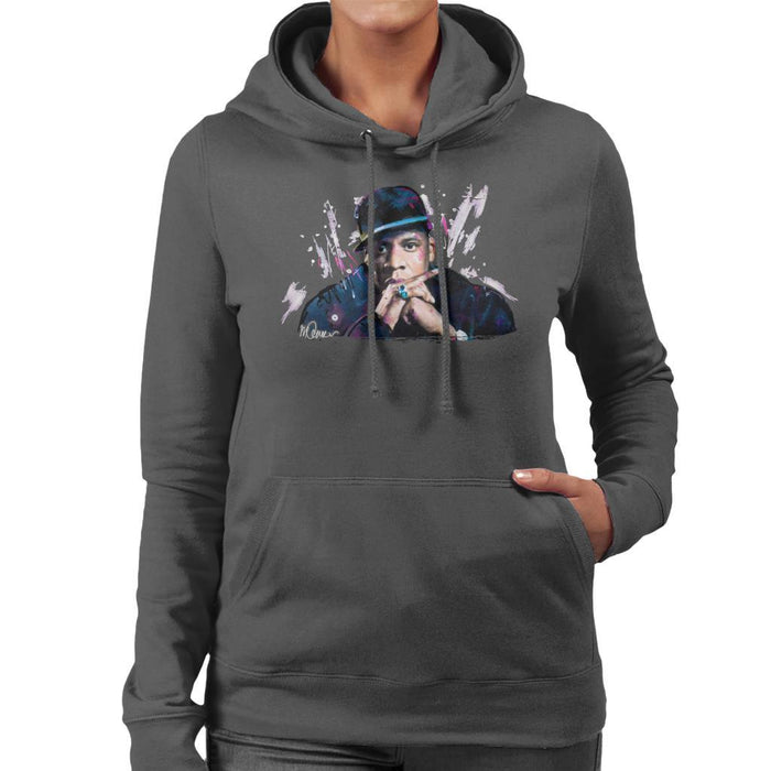 Sidney Maurer Original Portrait Of Jay Z The Black Album Womens Hooded Sweatshirt - Womens Hooded Sweatshirt