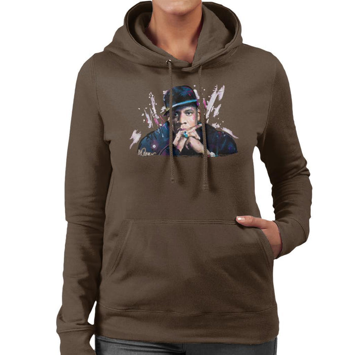 Sidney Maurer Original Portrait Of Jay Z The Black Album Womens Hooded Sweatshirt - Womens Hooded Sweatshirt