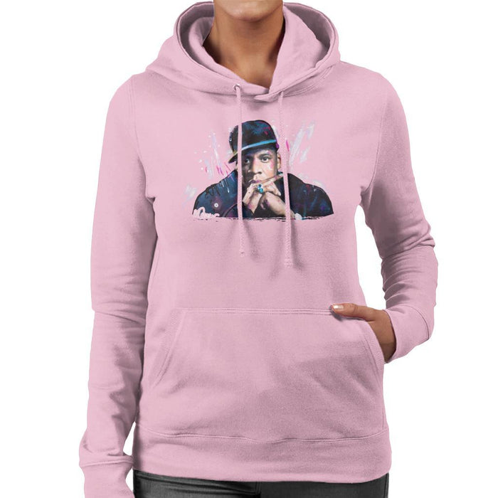 Sidney Maurer Original Portrait Of Jay Z The Black Album Womens Hooded Sweatshirt - Small / Light Pink - Womens Hooded Sweatshirt