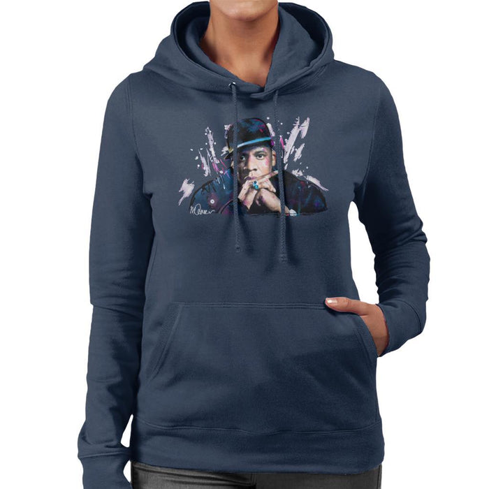 Sidney Maurer Original Portrait Of Jay Z The Black Album Womens Hooded Sweatshirt - Womens Hooded Sweatshirt