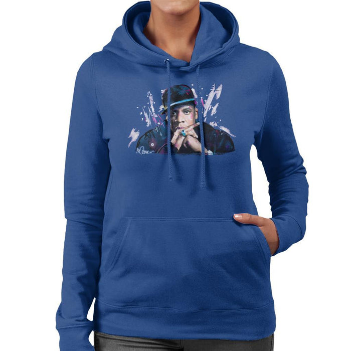 Sidney Maurer Original Portrait Of Jay Z The Black Album Womens Hooded Sweatshirt - Womens Hooded Sweatshirt