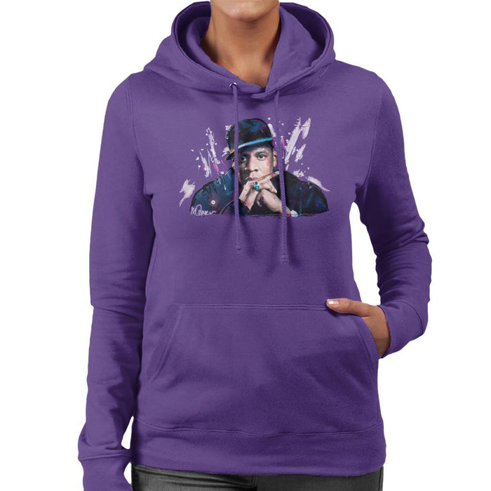 Sidney Maurer Original Portrait Of Jay Z The Black Album Womens Hooded Sweatshirt - Womens Hooded Sweatshirt