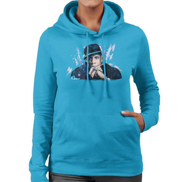 Sidney Maurer Original Portrait Of Jay Z The Black Album Womens Hooded Sweatshirt - Womens Hooded Sweatshirt