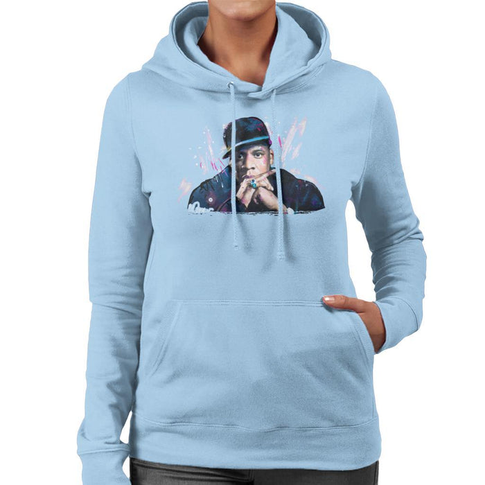 Sidney Maurer Original Portrait Of Jay Z The Black Album Womens Hooded Sweatshirt - Womens Hooded Sweatshirt