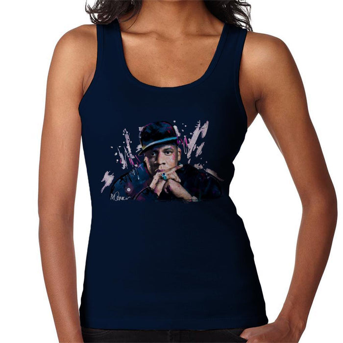 Sidney Maurer Original Portrait Of Jay Z The Black Album Womens Vest - Small / Navy Blue - Womens Vest