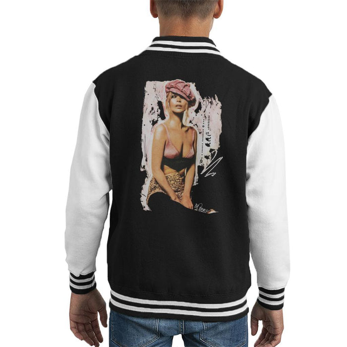 Sidney Maurer Original Portrait Of Kate Moss Pink Hat And Bra Kids Varsity Jacket - Kids Boys Varsity Jacket