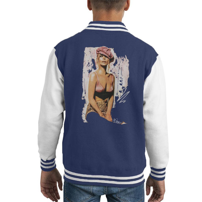 Sidney Maurer Original Portrait Of Kate Moss Pink Hat And Bra Kids Varsity Jacket - Kids Boys Varsity Jacket